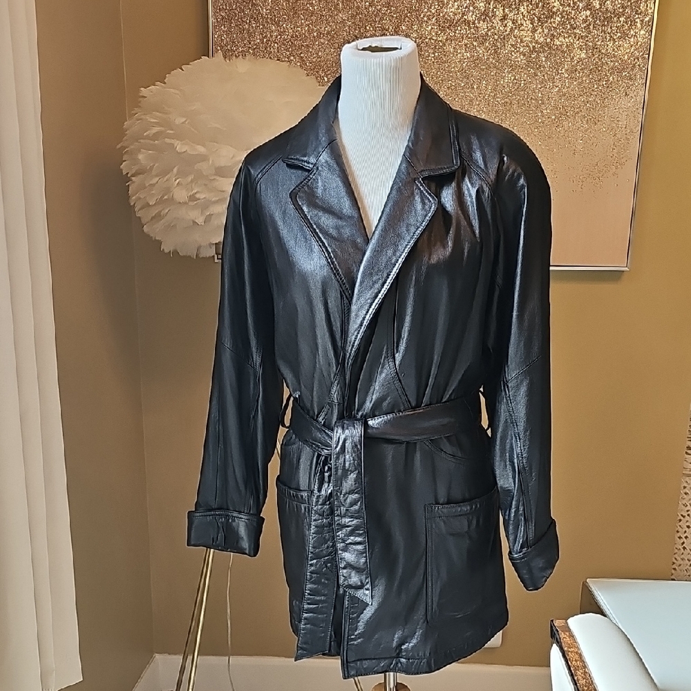 Wilsons Leather Midnight Black Trench Coat